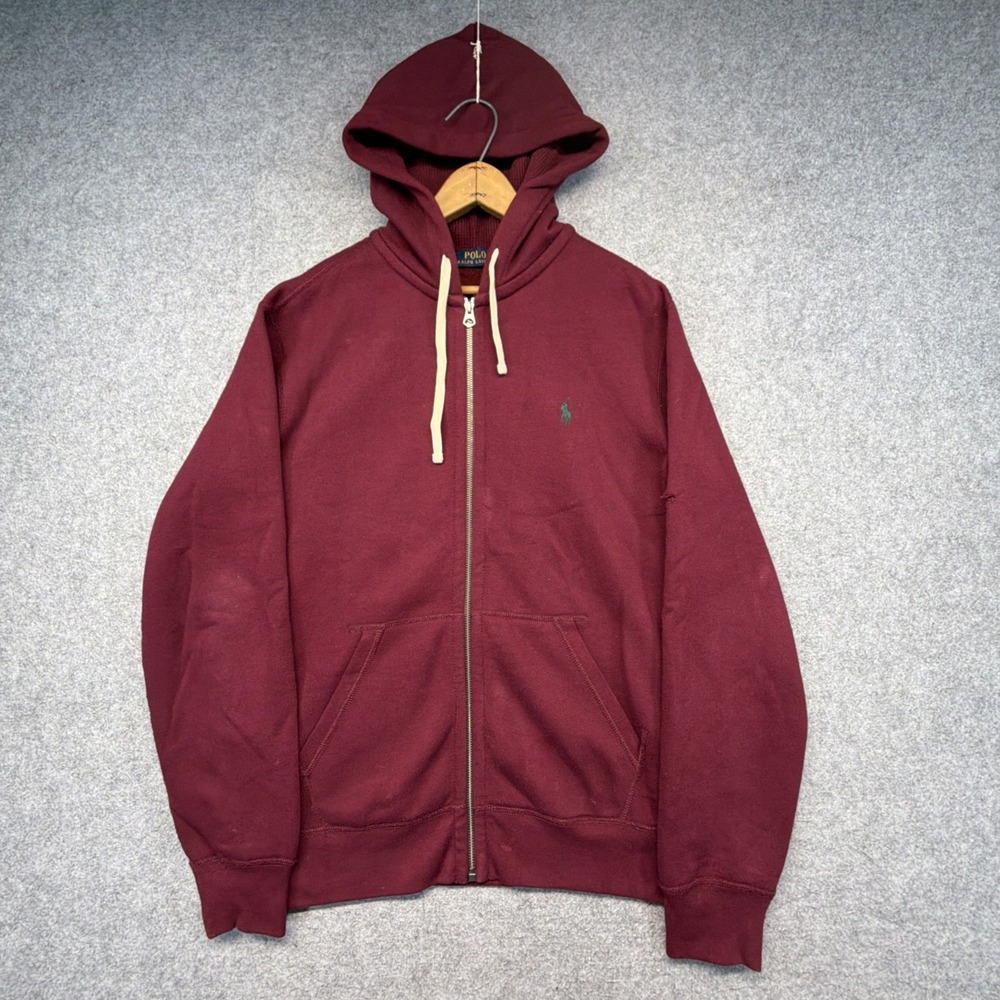 Polo Ralph Lauren Hoodie Mens M Burgundy Maroon Waffle Thermal Lined Pony